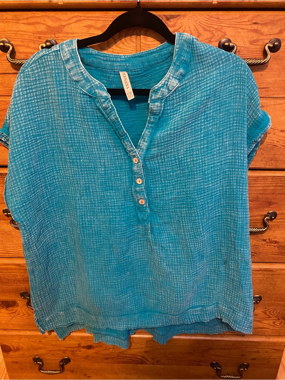 Lightweight Turquoise Button-Front Gauze Blouse by Zenana
